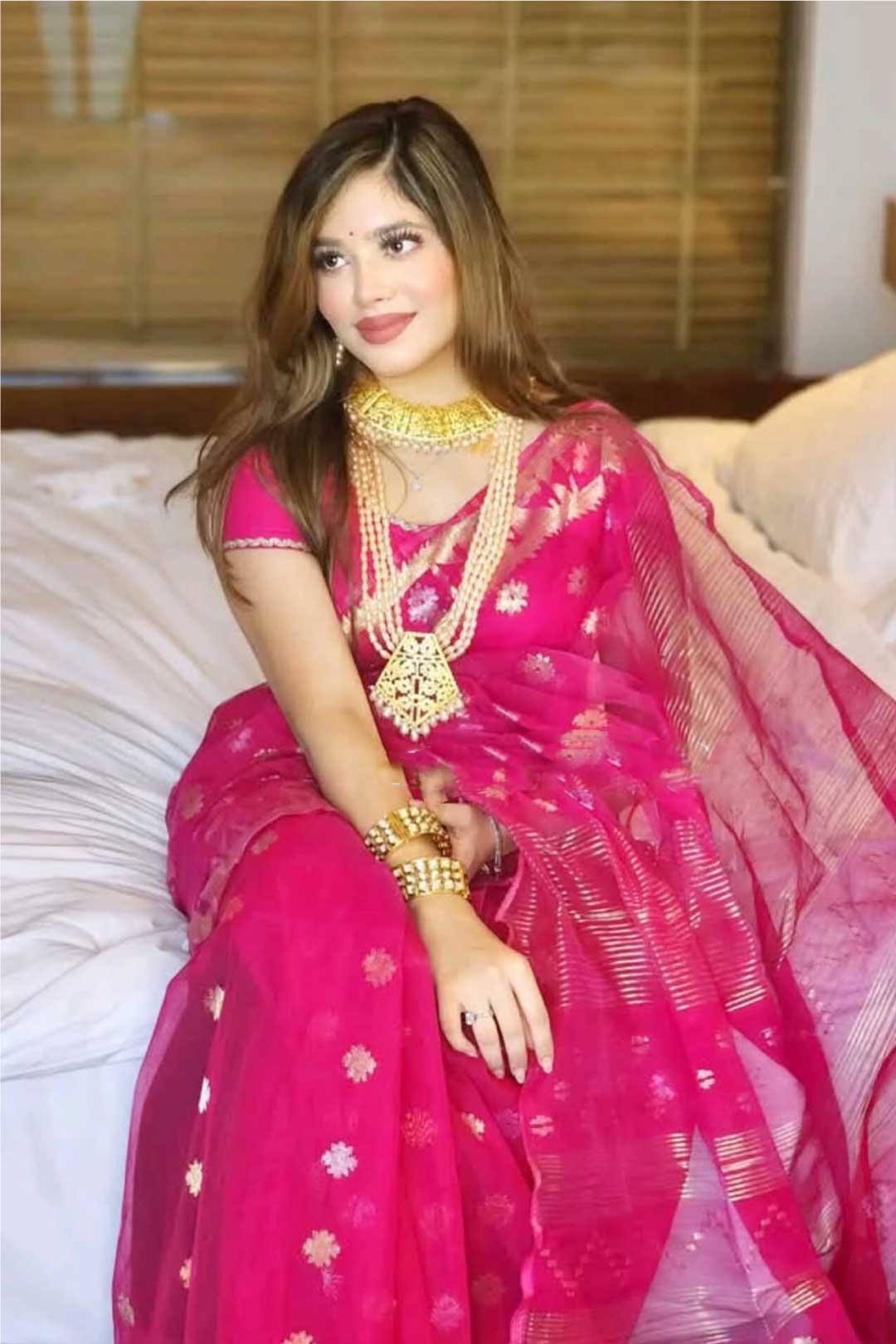 Hot Pink Jamdani