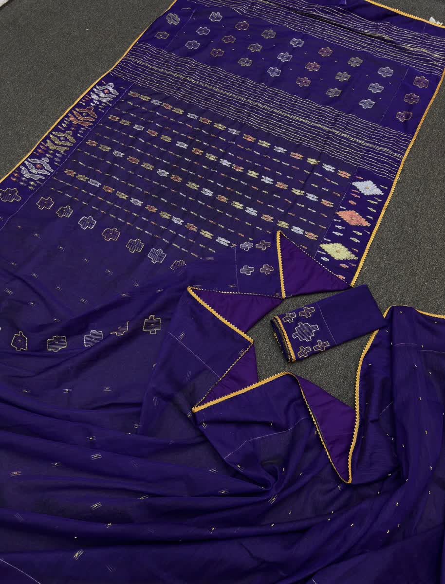 Purple Jamdani With Karchupi Work - Image 3