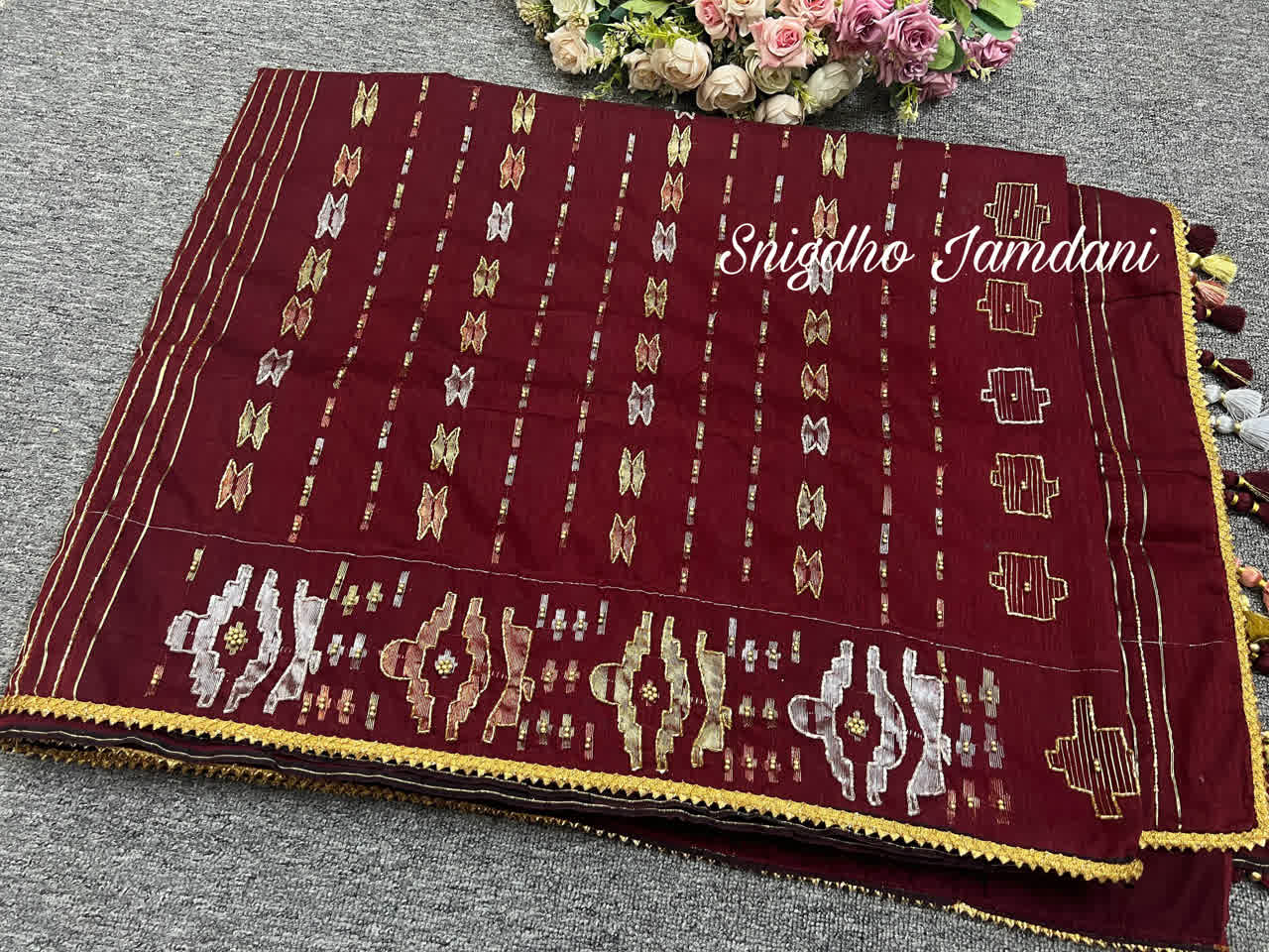 Merun Colour Jamdani With Karchupi Work