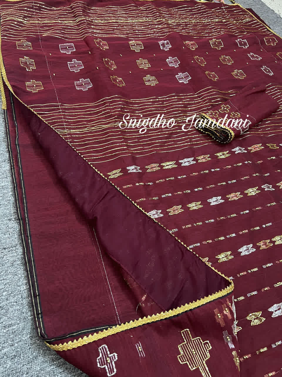 Merun Colour Jamdani With Karchupi Work - Image 6