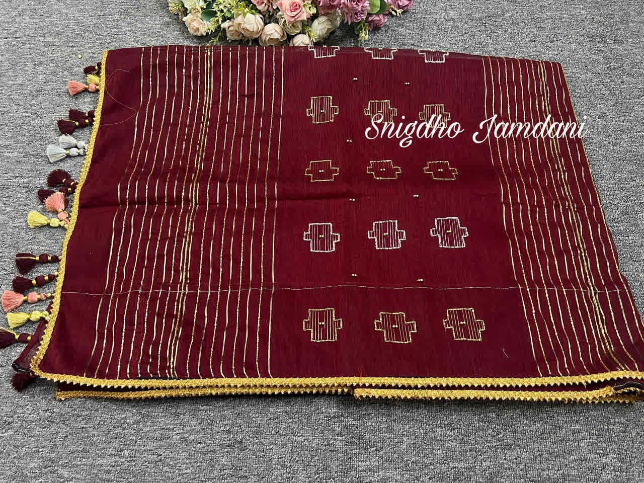 Merun Colour Jamdani With Karchupi Work - Image 5