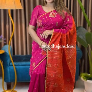 Megenta Orange Combination Jamdani With Karchupi Work