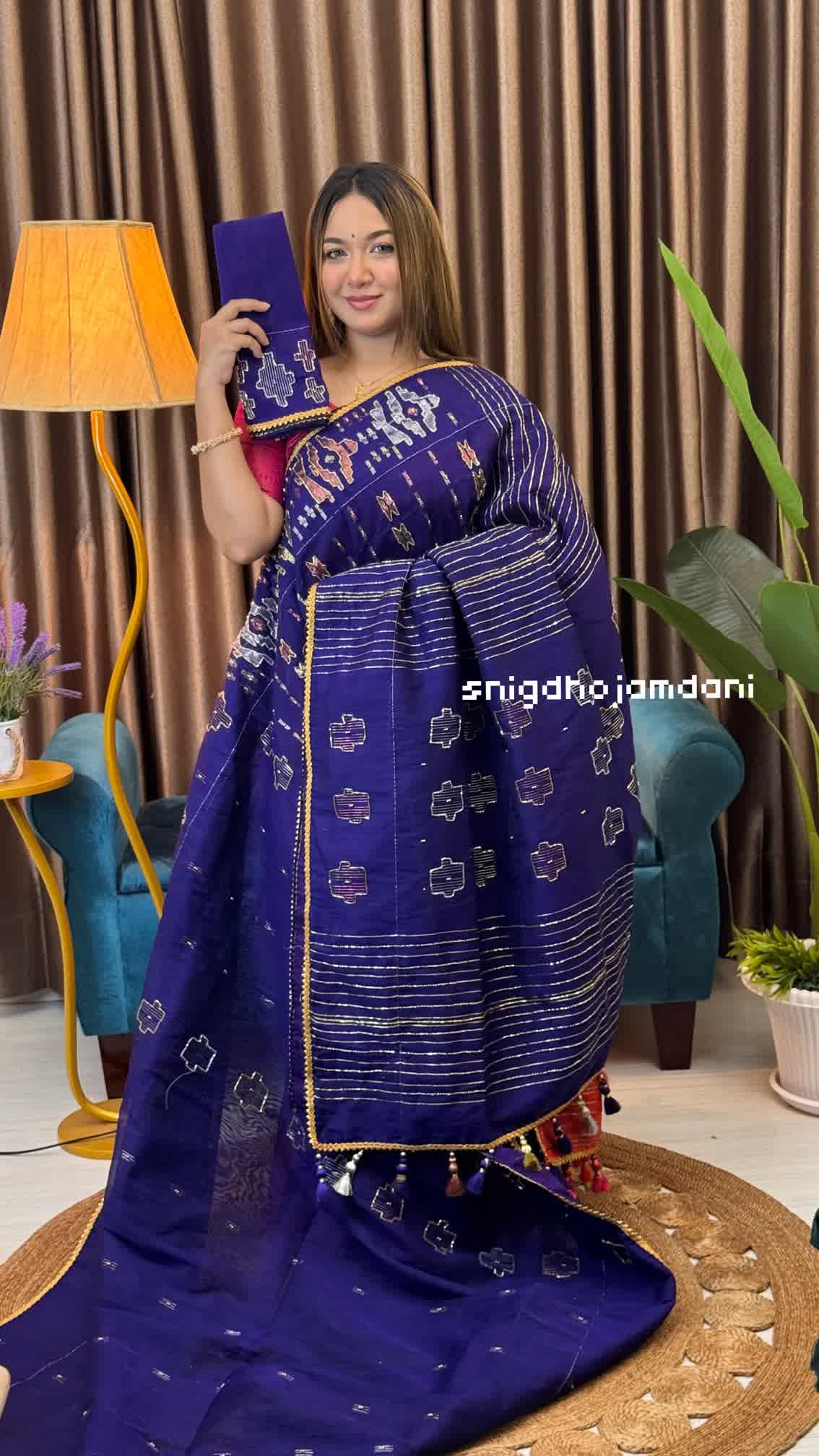 Purple Jamdani With Karchupi Work - Image 8
