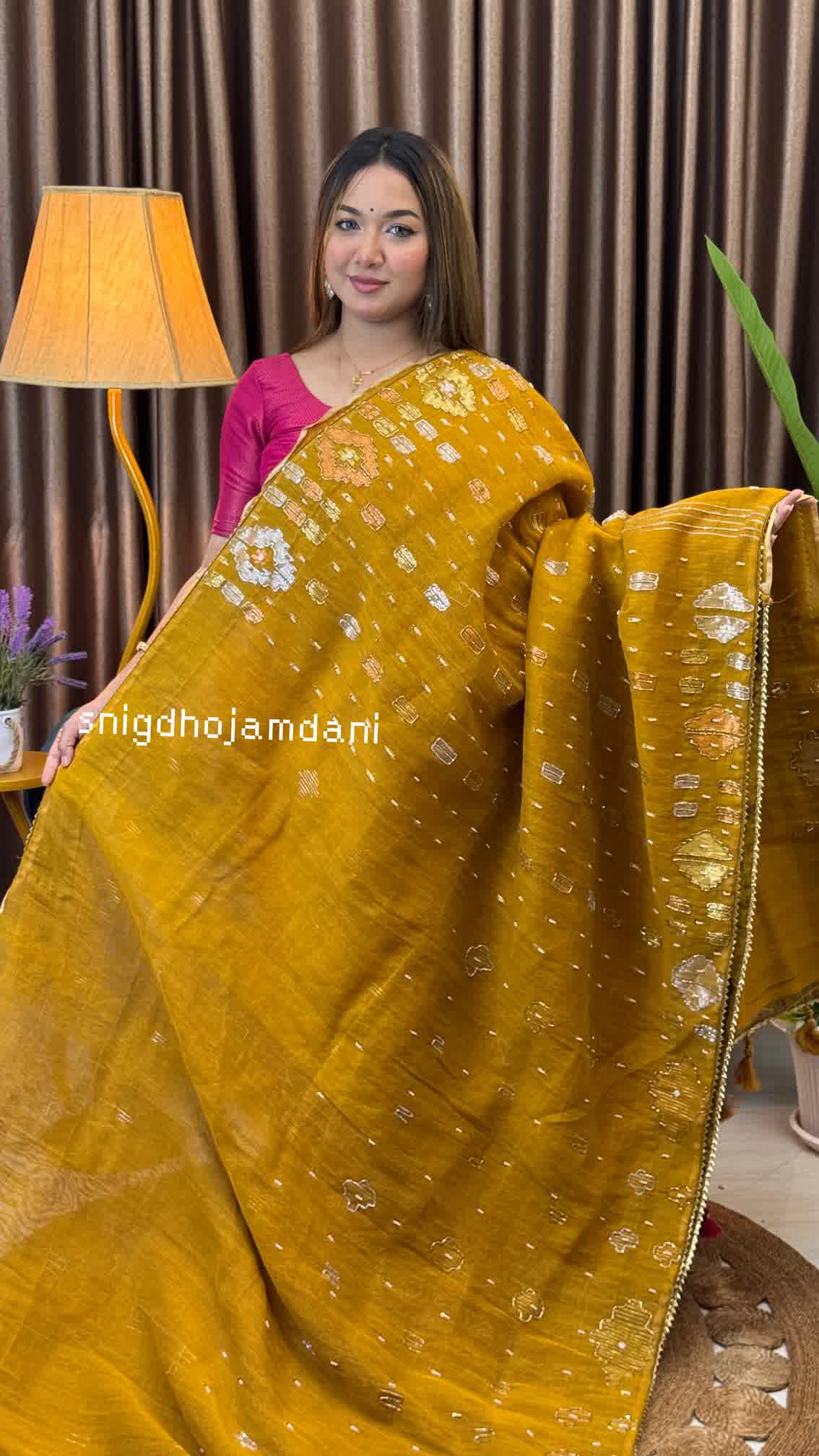 Musturd Yellow Jamdani with Karchupi Work