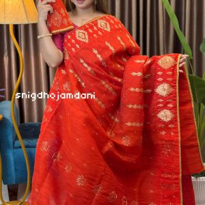 Orange jamdani With Karchupi Work