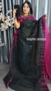 Black and hot pink Combination jamdani