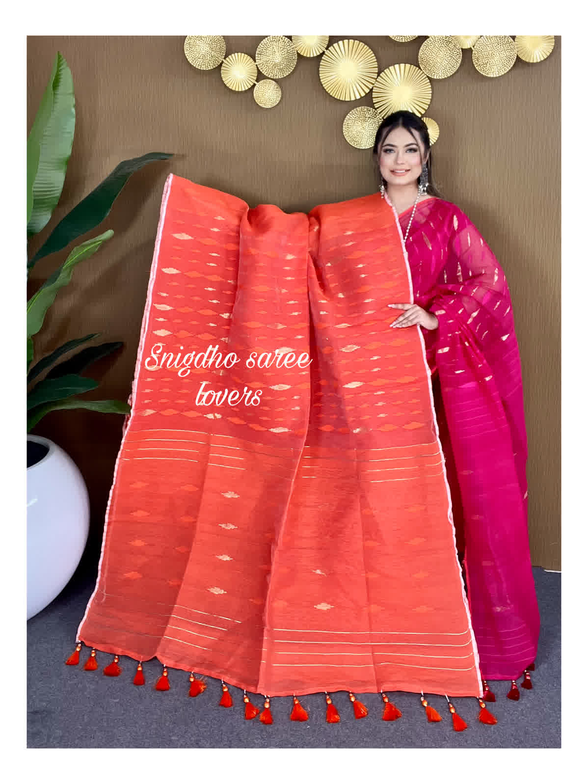 Orange colour jamdani - Image 3