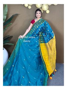 Sea green yellow combination jamdani